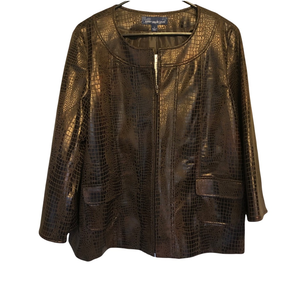 Susan Graver Faux Leather Snake Skin Jacket Blazer Large